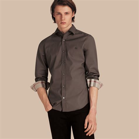 burberry check detail stretch cotton poplin shirt|Burberry Check poplin shirt.